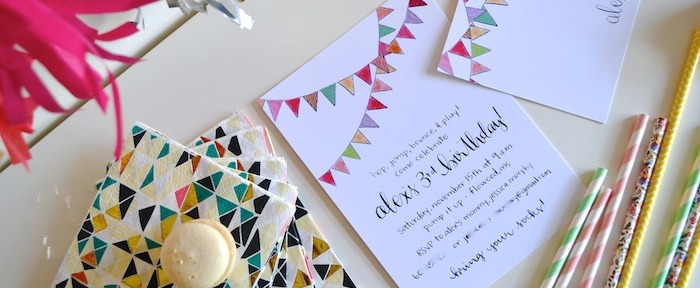 Custom Third Birthday Party Invitation and matching Thank You Cards designed by The Lovely Bee Paper Co.
