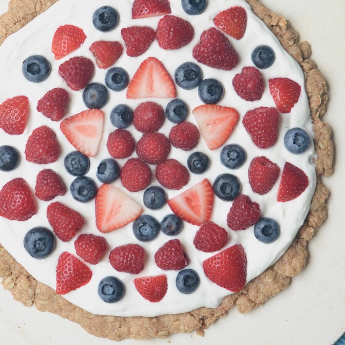 A Healthier Version of Fruit Pizza (With An UNBEATABLE Crust!) via thehiveblog.com
