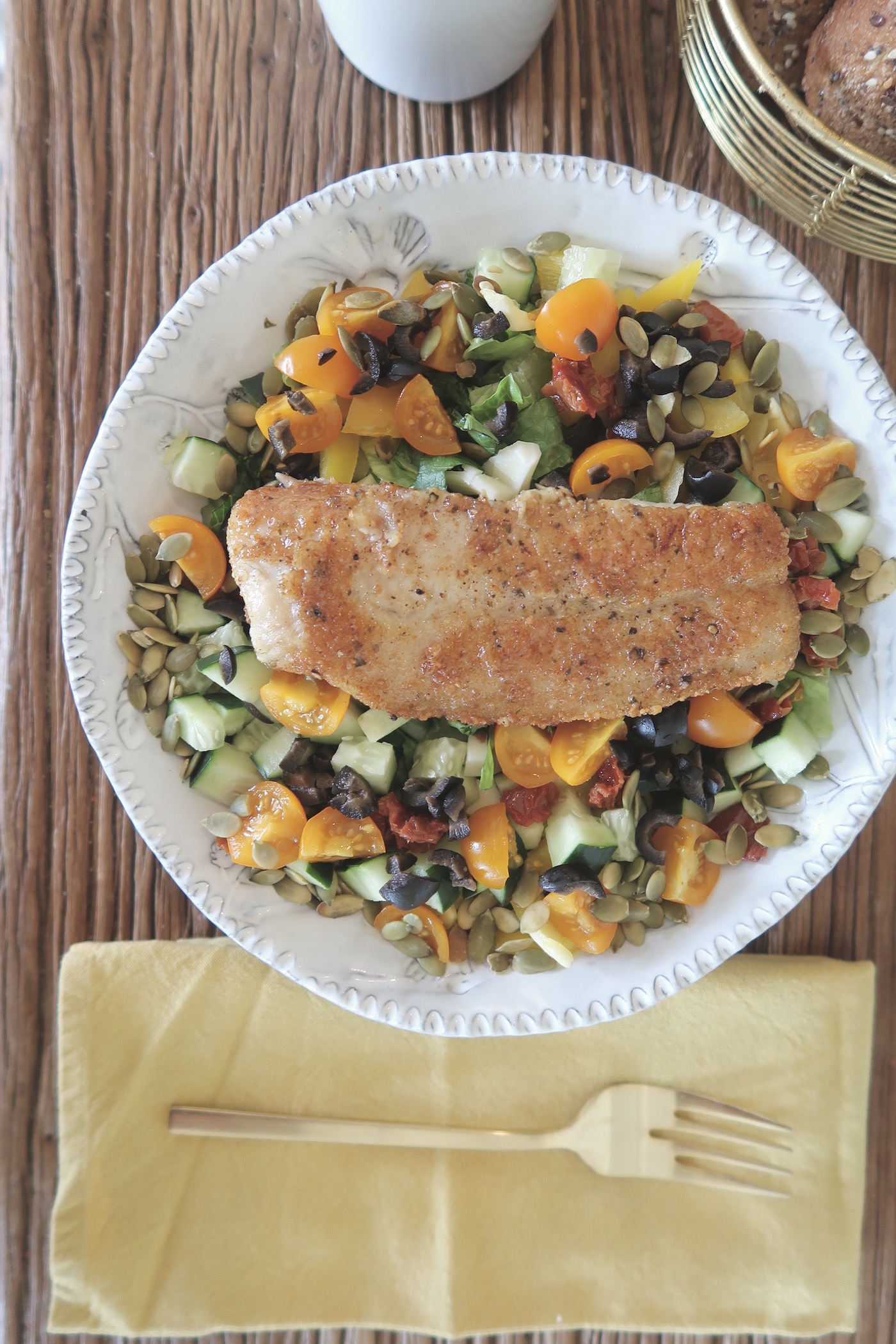 Tuscan Chopped Salad with Pan-Roasted U. S. Farm Raised Catfish
