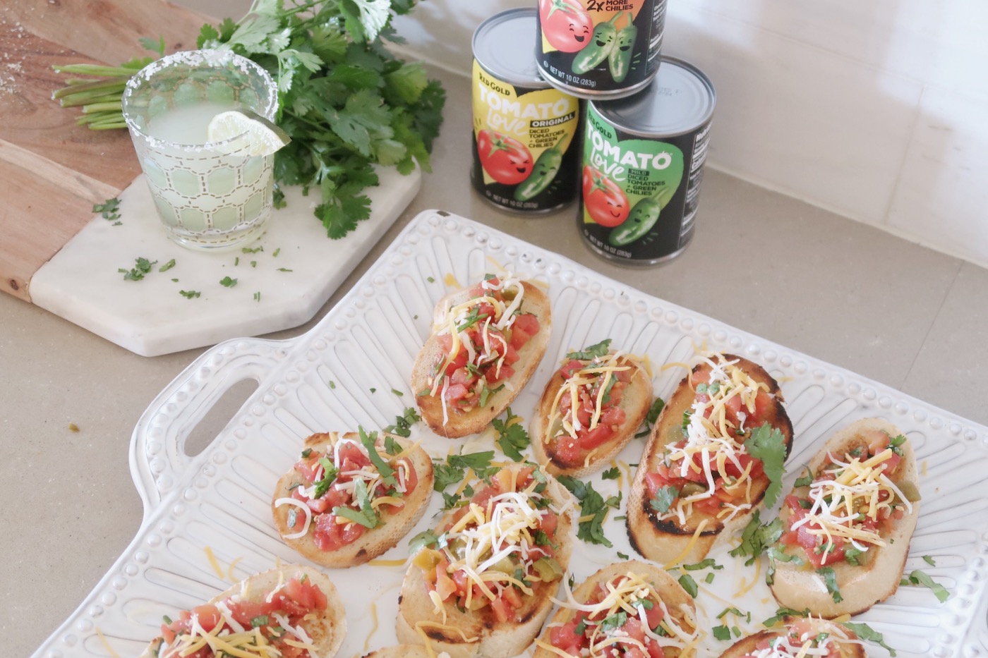 Mexican Bruschetta made with Tomato Love Diced Tomatoes with 2X More Chilies