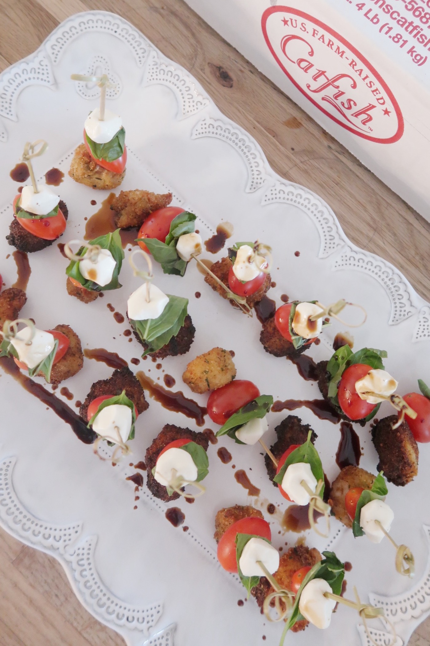 U.S. Farm-Raised Catfish Caprese Skewer appetizer recipe // SO EASY and absolutely delicious!