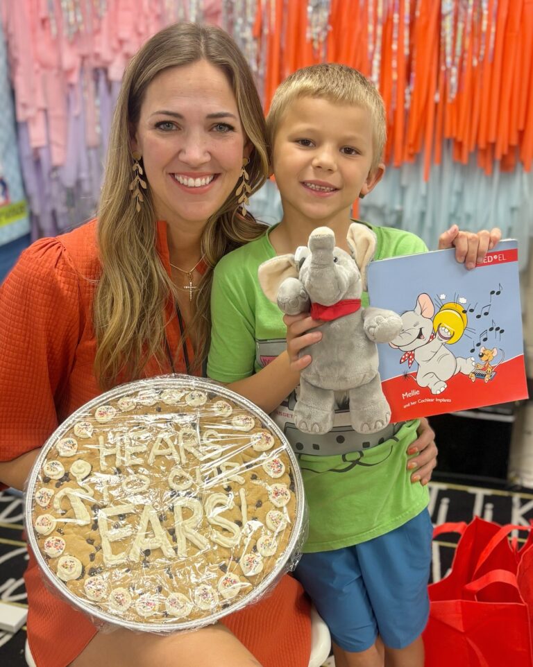 Talking to a class of first graders about cochlear implants, cookie cake in hand!